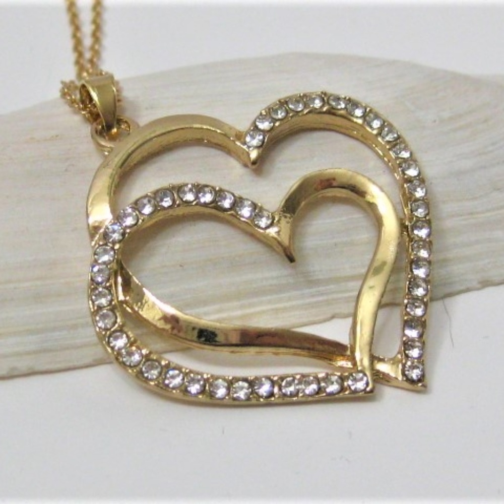 Gold double heart pendant necklace